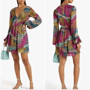 SALONI $710 Camille Gathered Fil Coupe Chiffon Dotty Mini Dress